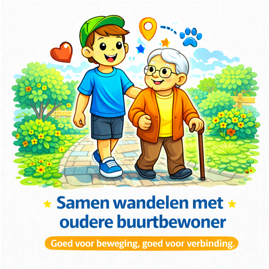 Samen wandelen met oudere buurtbewoner